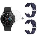 For Samsung Galaxy Watch4 Classic 46mm 2pcs Silicone Watch Band with 2pcs Tempered Glass Film(Midnight Blue)