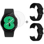 For Samsung Galaxy Watch4 40mm 2pcs Silicone Colorful BuckleWatch Band with 2pcs Tempered Glass Film(Black)