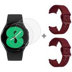 For Samsung Galaxy Watch4 40mm 2pcs Silicone Colorful BuckleWatch Band with 2pcs Tempered Glass Film(Wine Red)