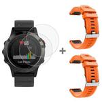 For Garmin Fenix 5 2pcs Silicone Watch Band with 2pcs Tempered Glass Film(Orange)