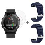 For Garmin Fenix 5 2pcs Silicone Watch Band with 2pcs Tempered Glass Film(Navy Blue)