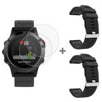 For Garmin Fenix 5 2pcs Silicone Watch Band with 2pcs Tempered Glass Film(Black)