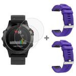 For Garmin Fenix 5 2pcs Silicone Watch Band with 2pcs Tempered Glass Film(Purple)