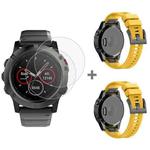 For Garmin Fenix 5X 26mm 2pcs Quick Removable Silicone Watch Band with 2pcs Tempered Glass Film(Yellow)