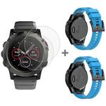 For Garmin Fenix 5X 26mm 2pcs Quick Removable Silicone Watch Band with 2pcs Tempered Glass Film(Sky Blue)