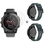 For Garmin Fenix 5X 26mm 2pcs Quick Removable Silicone Watch Band with 2pcs Tempered Glass Film(Navy Blue)