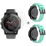 For Garmin Fenix 5X 26mm 2pcs Quick Removable Silicone Watch Band with 2pcs Tempered Glass Film(Mint Green)
