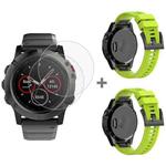 For Garmin Fenix 5X 26mm 2pcs Quick Removable Silicone Watch Band with 2pcs Tempered Glass Film(Green)