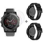 For Garmin Fenix 5X 26mm 2pcs Quick Removable Silicone Watch Band with 2pcs Tempered Glass Film(Black)