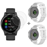 For Garmin Vivoactive 4S 2pcs Small Plaid Silicone Watch Band with 2pcs Tempered Glass Film(White)
