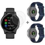 For Garmin Vivoactive 4S 2pcs Small Plaid Silicone Watch Band with 2pcs Tempered Glass Film(Navy Blue)