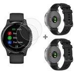 For Garmin Vivoactive 4S 2pcs Small Plaid Silicone Watch Band with 2pcs Tempered Glass Film(Black)
