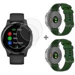For Garmin Vivoactive 4S 2pcs Small Plaid Silicone Watch Band with 2pcs Tempered Glass Film(Army Green)