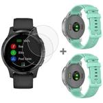 For Garmin Vivoactive 4S 2pcs Small Plaid Silicone Watch Band with 2pcs Tempered Glass Film(Duck)