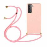 For Samsung Galaxy S23 5G Wheat Straw Material + TPU Protective Case with Lanyard(Pink)