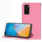 For Huawei P40 Litchi Texture Solid Color Horizontal Flip Leather Case with Bracket & Card Slots & Wallet & Lanyard(Pink)