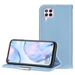 For Huawei P40 Lite Litchi Texture Solid Color Horizontal Flip Leather Case with Bracket & Card Slots & Wallet & Lanyard(Light Blue)