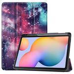 For Galaxy S6 Lite / P610 / P615 Colored Drawing Three-folding Horizontal Flip PU Leather PC Back Cover Case with Sleep / Wake-up Function & Holder & Pen Slot(Milky Way Nebula)