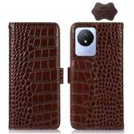 For Vivo Y02 4G Crocodile Top Layer Cowhide Leather Phone Case(Brown)