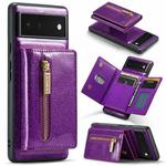 For Google Pixel 6a DG.MING M3 Series Glitter Powder Card Bag Leather Case(Dark Purple)