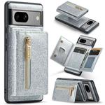 For Google Pixel 7A DG.MING M3 Series Glitter Powder Card Bag Leather Case(Silver)