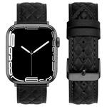 Rhombus Pattern Genuine Leather Watch Band For Apple Watch Series 8&7 45mm / SE 2&6&SE&5&4 44mm / 3&2&1 42mm(Black)