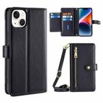 For iPhone 14 Sheep Texture Cross-body Zipper Wallet Leather Phone Case(Black)