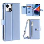For iPhone 14 Sheep Texture Cross-body Zipper Wallet Leather Phone Case(Blue)