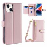 For iPhone 14 Plus Sheep Texture Cross-body Zipper Wallet Leather Phone Case(Pink)