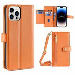 For iPhone 14 Pro Sheep Texture Cross-body Zipper Wallet Leather Phone Case(Orange)