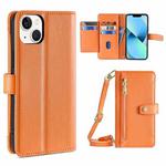 For iPhone 13 mini Sheep Texture Cross-body Zipper Wallet Leather Phone Case(Orange)