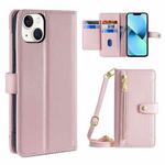 For iPhone 13 mini Sheep Texture Cross-body Zipper Wallet Leather Phone Case(Pink)