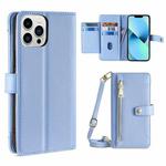 For iPhone 13 Pro Sheep Texture Cross-body Zipper Wallet Leather Phone Case(Blue)