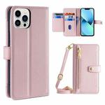 For iPhone 13 Pro Sheep Texture Cross-body Zipper Wallet Leather Phone Case(Pink)