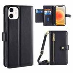 For iPhone 12 mini Sheep Texture Cross-body Zipper Wallet Leather Phone Case(Black)