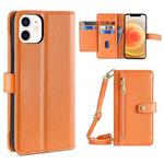 For iPhone 12 mini Sheep Texture Cross-body Zipper Wallet Leather Phone Case(Orange)