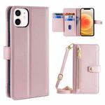 For iPhone 12 mini Sheep Texture Cross-body Zipper Wallet Leather Phone Case(Pink)