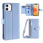 For iPhone 12 / 12 Pro Sheep Texture Cross-body Zipper Wallet Leather Phone Case(Blue)