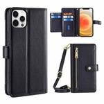 For iPhone 12 Pro Max Sheep Texture Cross-body Zipper Wallet Leather Phone Case(Black)