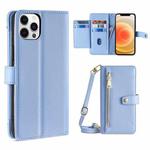For iPhone 12 Pro Max Sheep Texture Cross-body Zipper Wallet Leather Phone Case(Blue)