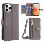 For iPhone 12 Pro Max Sheep Texture Cross-body Zipper Wallet Leather Phone Case(Grey)
