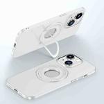 For iPhone 14 Matte Magsafe Magnetic Phone Case with Trolley Holder(White)