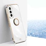 For Samsung Galaxy S21 5G XINLI Straight Edge 6D Electroplate TPU Phone Case with Ring Holder(White)