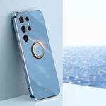 For Samsung Galaxy S21 Ultra 5G XINLI Straight Edge 6D Electroplate TPU Phone Case with Ring Holder(Celestial Blue)