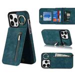 For iPhone 14 Retro Ring and Zipper RFID Card Slot Phone Case(Blue)