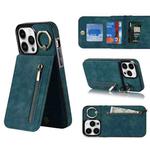 For iPhone 14 Plus Retro Ring and Zipper RFID Card Slot Phone Case(Blue)
