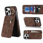 For iPhone 14 Plus Retro Ring and Zipper RFID Card Slot Phone Case(Brown)