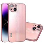 For iPhone 14 Pro Metal Brushed Texture Phone Case(Rose Gold)