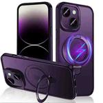 For iPhone 14 3 in 1 Skin Feel MagSafe Holder Phone Case(Purple)