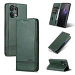 For OPPO Reno9 / Reno9 Pro AZNS Magnetic Calf Texture Flip Leather Phone Case(Dark Green)